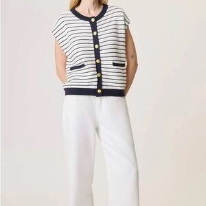Rag & Bone Evelyn Striped Sleeveless Cardigan / Vest with Gold Buttons. Size M